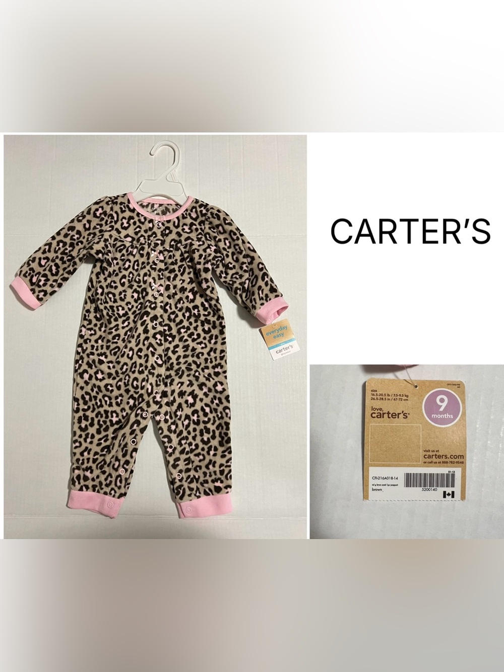 CARTER’S - 9M - NWT - INFANT GIRLS LEOPARD CAT FLEECE COVERALL